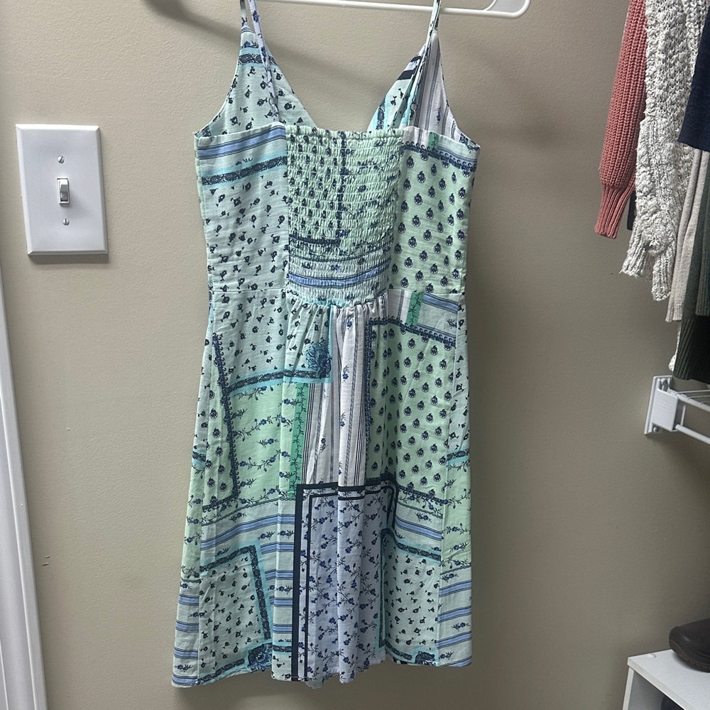 LOFT Blue and Green Patchwork Midi Dress - Picture 3 of 3